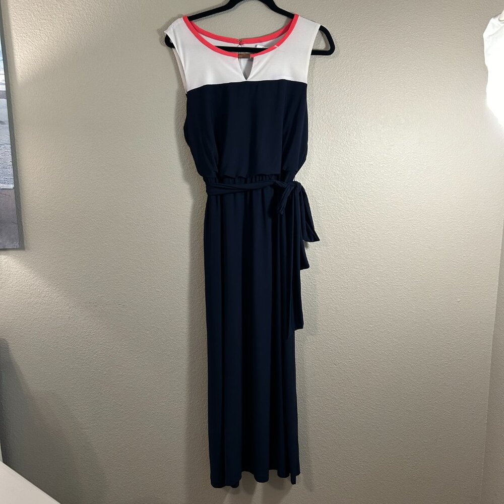 Women's Christopher & Banks Maxi Dress with Navy and White Color Blocking Size: